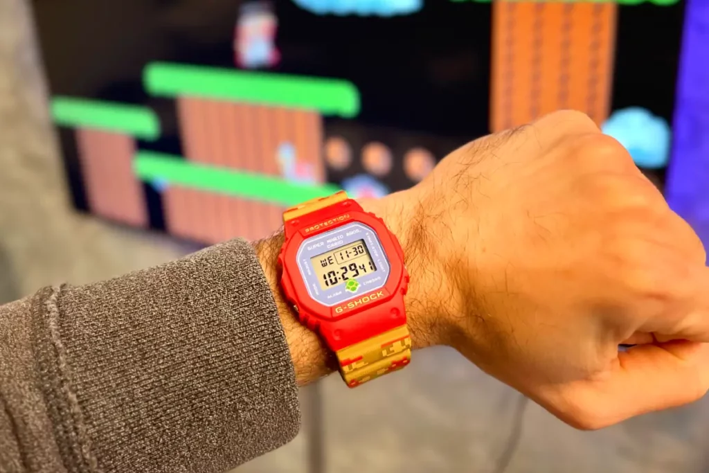 2022 limited edition G-Shock watch for men in collab with Nintendo's Super Mario Bros for Casio G-Shock's 40th anniversary. 