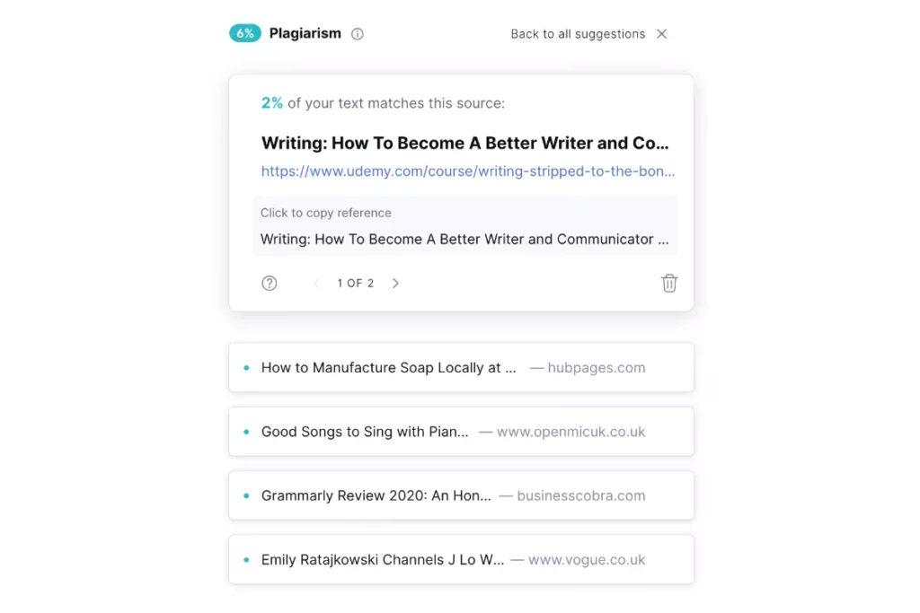 Grammarly spell-checking and writing tool for writers' plagiarism checker function. 