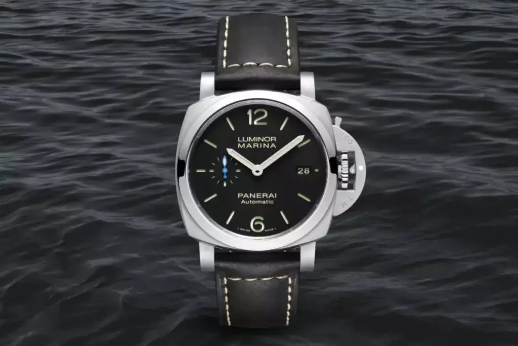 Panerai Luminor Marina 42mm wristwatch in the dark waters.