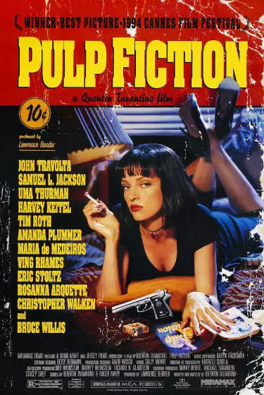 Uma Thurman on Quentin Tarantino's Pulp Fiction classic movie poster.