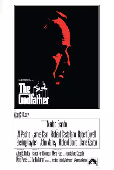 Francis Ford Coppola's The Godfather movie poster, starring Marlon Brando and Al Pacino.
