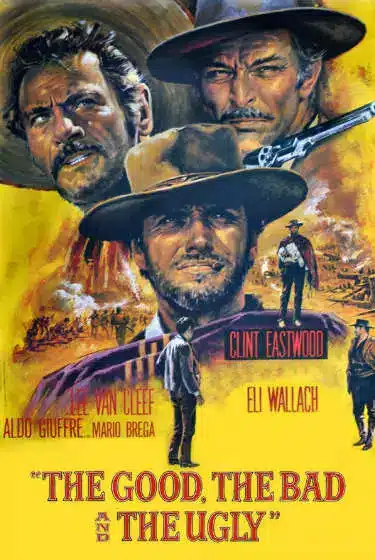 The most popular western movie classic The Good, The Bad, and The Ugly poster, starring Clint Eastwood, Lee Van Cleef and Eli Wallach.