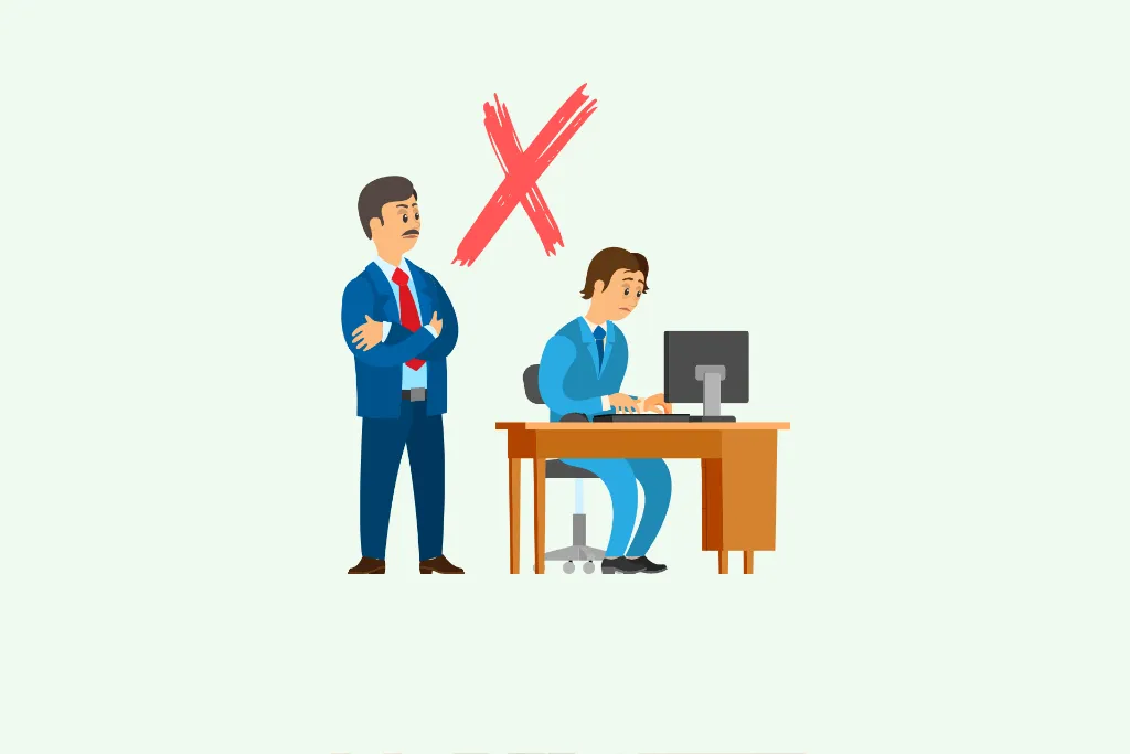 An illustration showing a bad boss and a bad leader standing over his employee's head. 