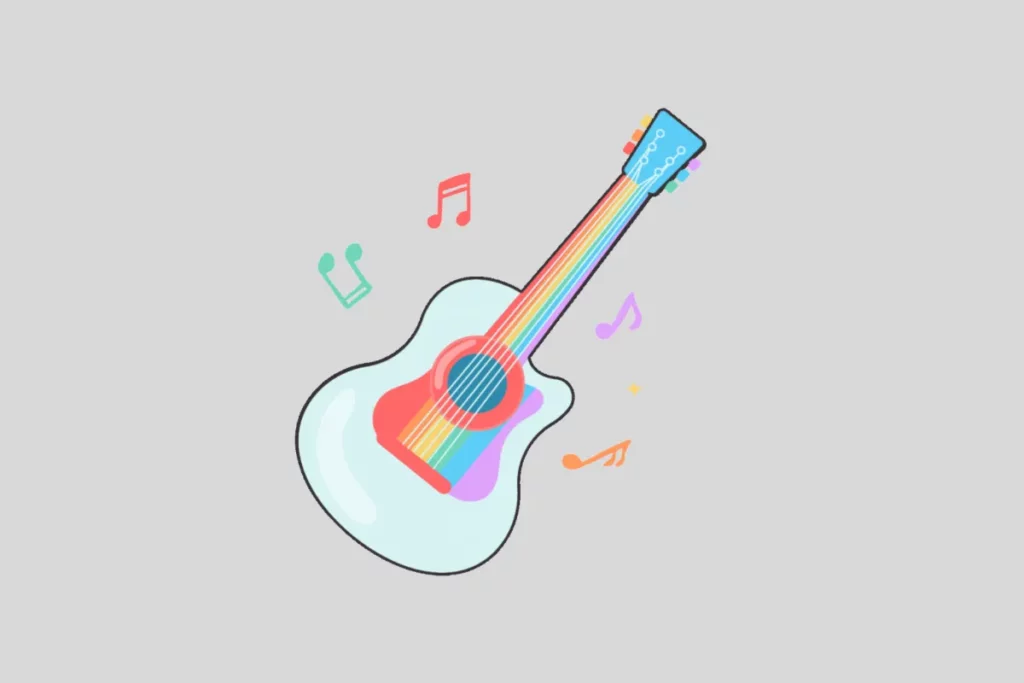 An illustration of a colorful guitar as a example of how to surprise your girlfriend on Valentine's day by taking her to a concert.