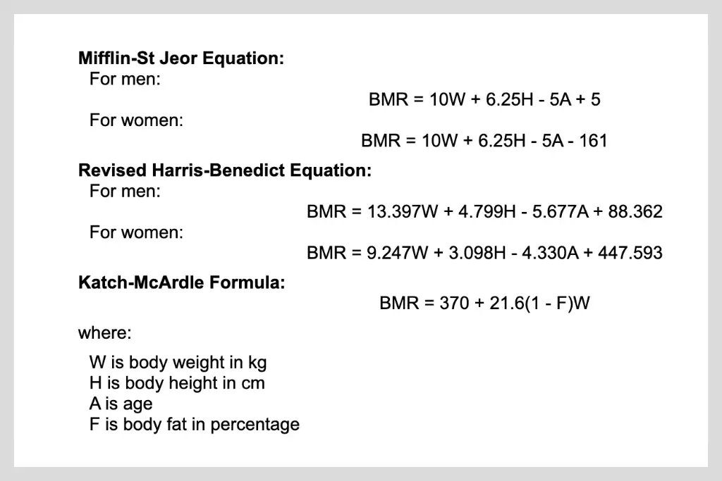 A screenshot of BMR - Basal Metabolic Rate formulas to count how much calorie you need to gain weight fast for skinny men.