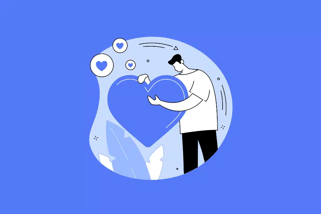 An illustration showing man hugging a heart to illustrate being an understanding person and having patience for others.