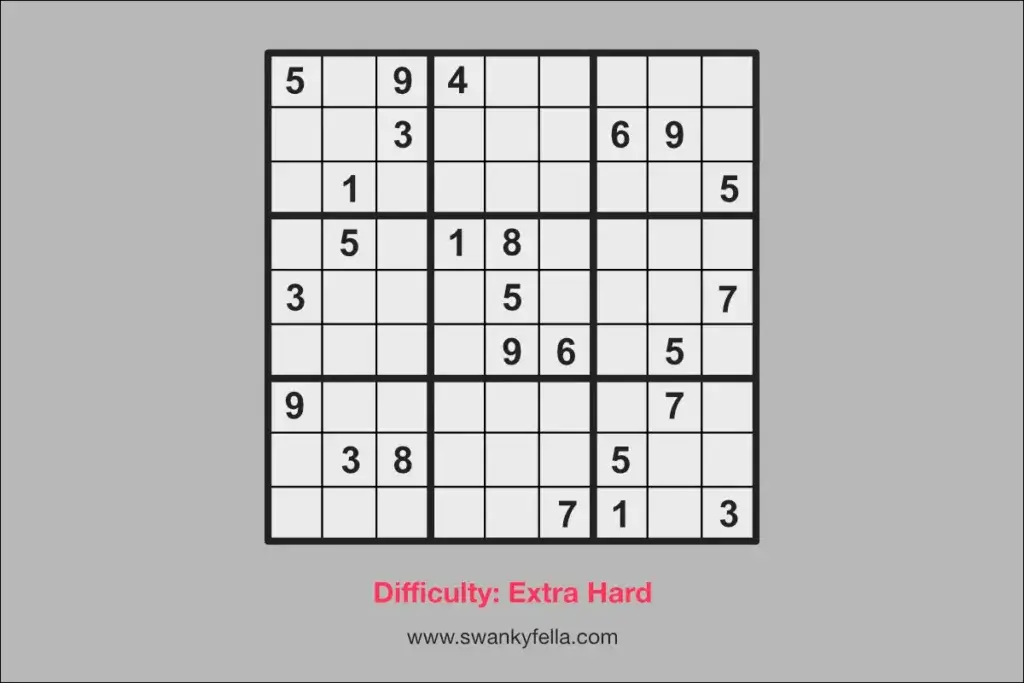 Extra hard free printable sudoku puzzle to use for developing brain abilities. 