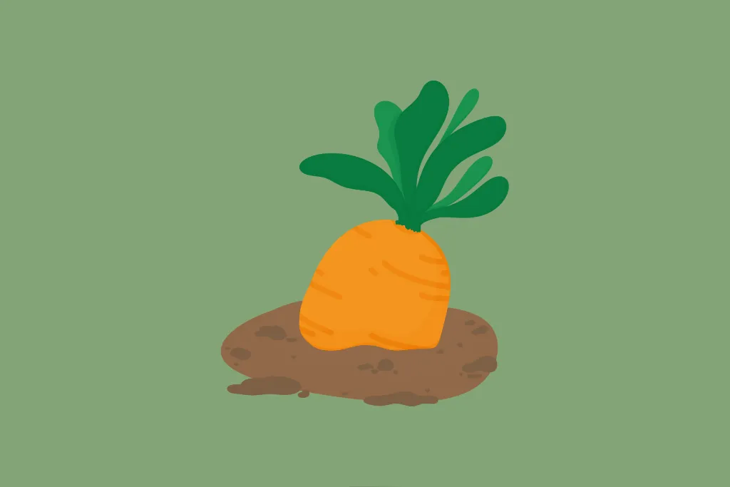 An illustration of a carrot growing in the ground, illustrating growing your own food to improve diet.
