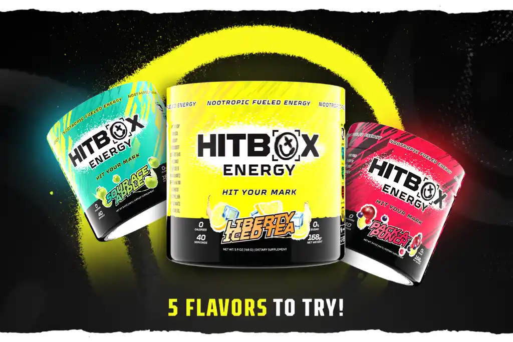 A photograph of the most popular flavored Hitbox Energy nootropics supplements for gamers, made by gamers to deliver peak performance.