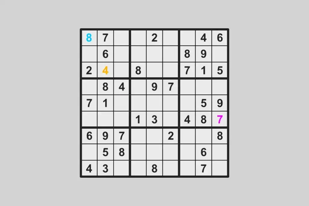 A sudoku interactive puzzle with three entries on the grid, at the beginning of the game.