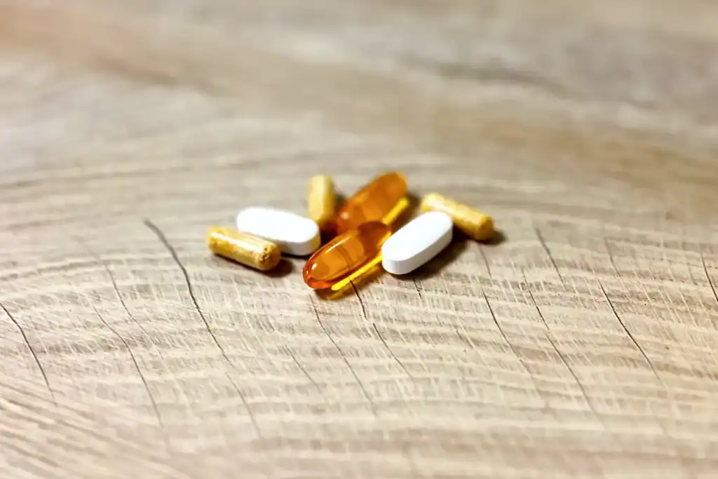 Three type of nootropics supplements pills, like Omega-3 and caffeine, which are used to improve brain function, energy levels, and productivity. 