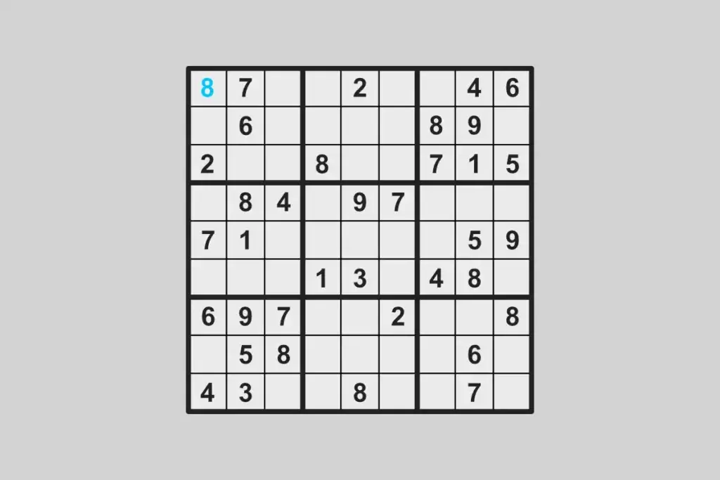 A sudoku puzzle with only one entry on the grid. 