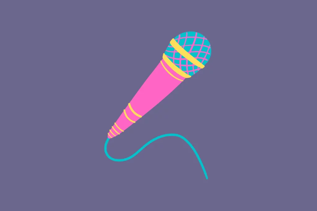 An illustration of a colorful microphone that symbolizes singing a song for your girlfriend to make Valentine's day special.