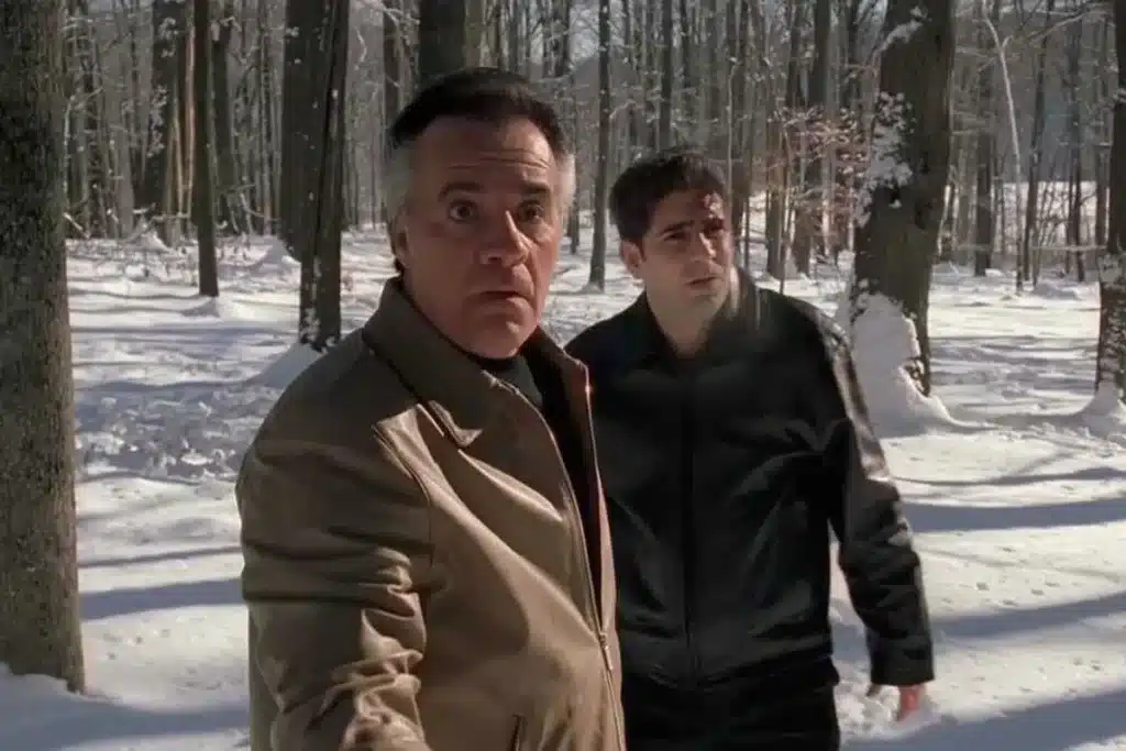 Paulie Walnuts and Christopher Moltisanti from The Sopranos, one of the best tv shows ever made, stuck in snowy woods called Pine Barrens. 