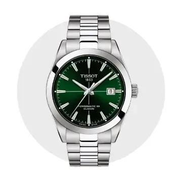 Tissot Gentleman Powermatic 80 classy everyday watch for men with crosshair style and green color. 