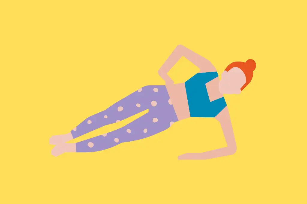 Illustration of a woman doing side plank exercise to strengthen her abs and core body muscles.