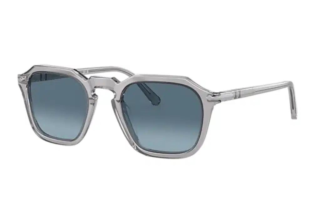 Persol PO3292S polarized sunglasses with transparent frames and blue lenses as a perfect choice for men.