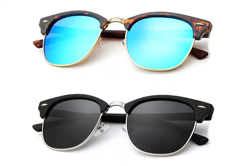Two for one stylish sunglasses for men in black and havana brown colorways.