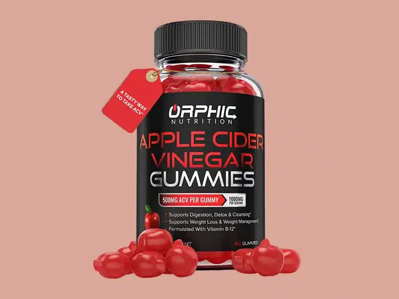 Orphic Nutrition's apple cider vinegar gummies also containing vitamin B-12 for losing weight, weight management, digestion, detox, weight management.