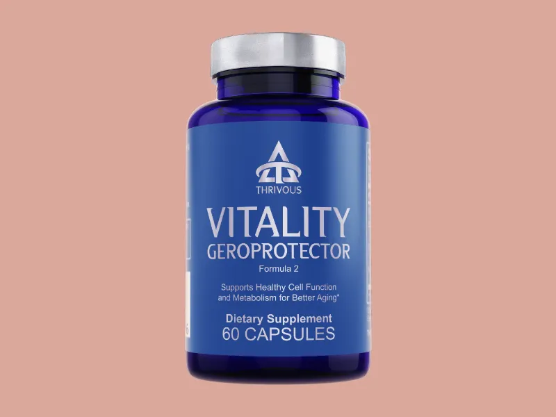 Thrivous, the human enhancement company's Vitality Geroprotector, a food supplement for healthy weight loss, healthy cell function and metabolism for better aging.
