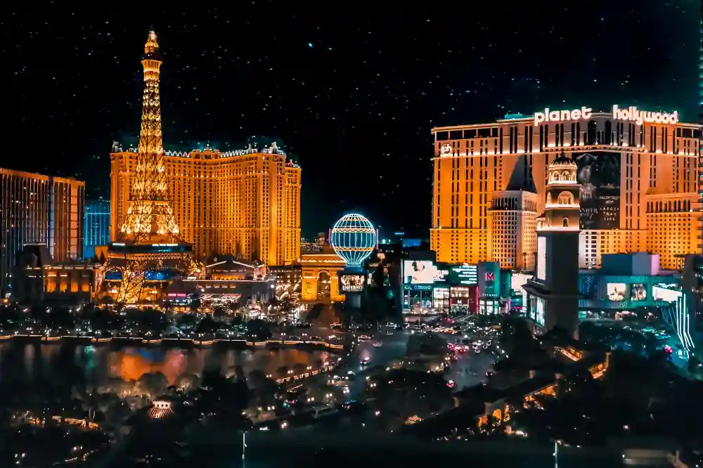 Las Vegas city at night, as one of the best places to travel with friends for a weekend of fun and partying,
